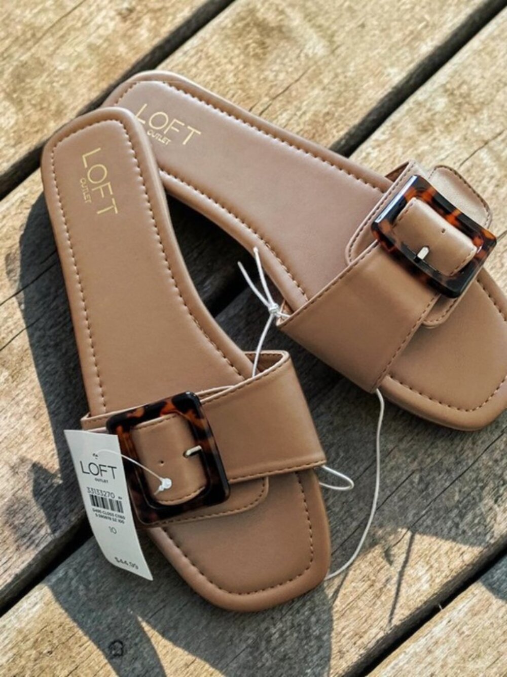 Loft Outlet Tan Slide Sandals - Tortoise Buckle - NEW! Comfy & Trendy! Size 10M